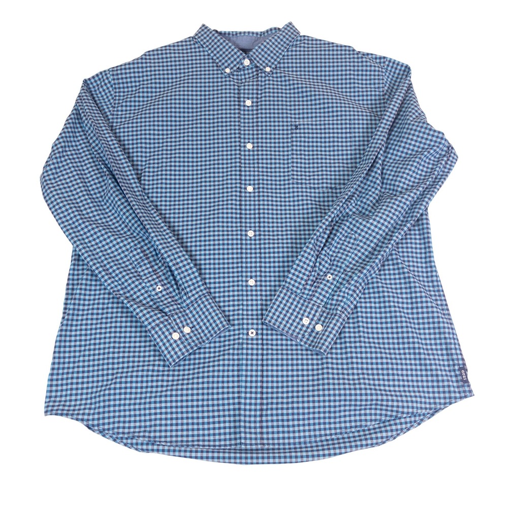 IZOD Mens XXL Gingham Check Button Down Shirt Blue Long Sleeve Casual XXL/TTG